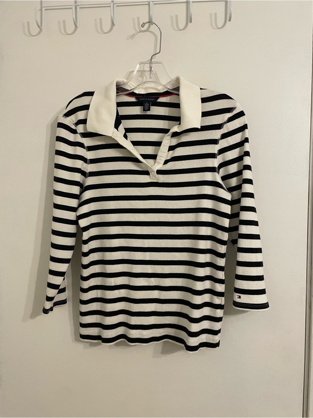 Tommy Hilfiger Black & White Striped Polo Knit Top
